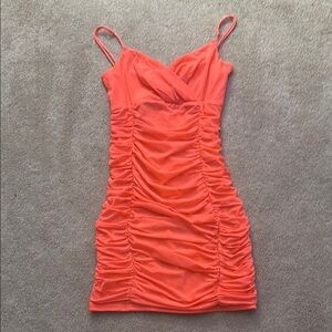 Elegant Coral Ruched Dress